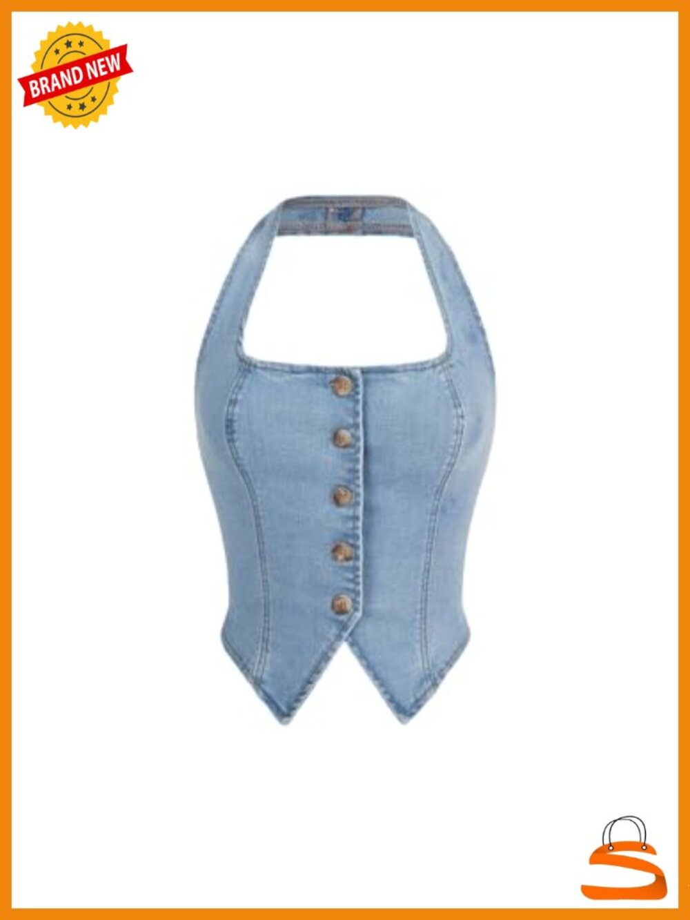 Y2K Denim Halter Vest Button Up Strapless Fitted Crop Top